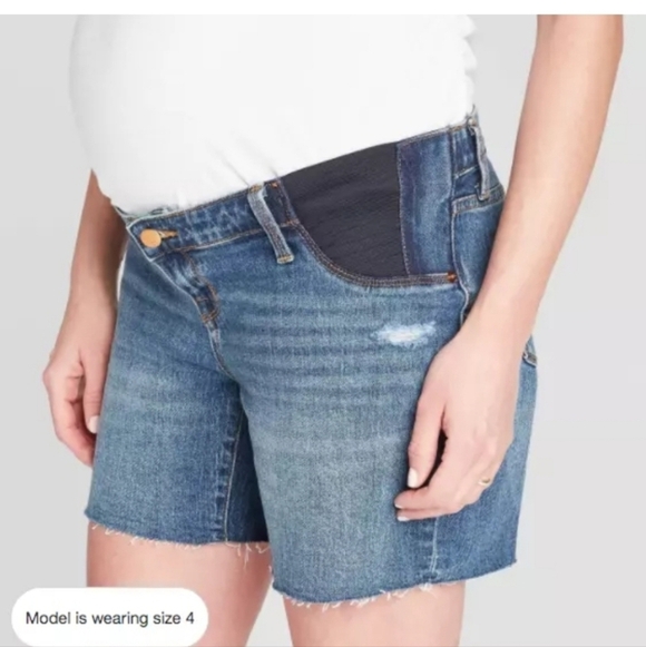 ISABEL Women's MATERNITY Denim Cut Off Jean Shorts Side Stretch Boyfriend Sz 2 - Picture 2 of 10